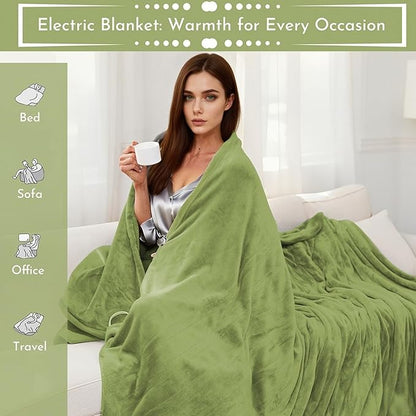 Electric Heated Blanket 84"x90" Queen Size Microplush Cover Blanket, 4 Heat Settings & 10 Hours Auto Off, Cozy & Warm for All Night, Machine Washable, Green