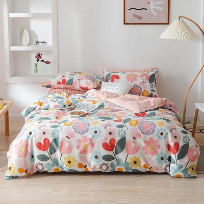 Jane yre Floral Duvet Cover Twin, 100% Cotton 3 Pieces Bedding, Fresh Garden Style Flower Branches Pattern Duvet Cover, with Zipper Closure, Luxury Soft Breathable Comfy