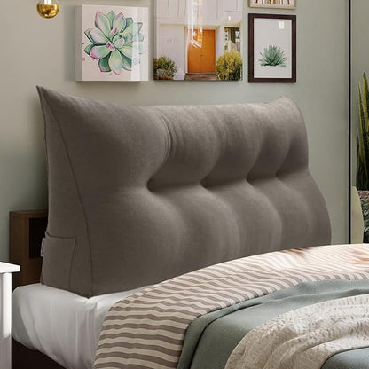WOWMAX 85% Linen 15% Cotton Blend Headboard Pillow – Full Size Reading Wedge Backrest for Bed, Handmade Firm Support Bolster Cushion with Removable Cover, Premium Bed Rest Pillow, Light Gray
