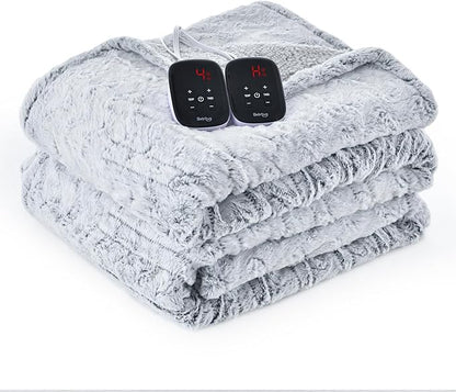 Bearhug Electric Blanket King Size 100" x 90" Dual Controllers Heated Blanket, 10 Heat Settings, 1-12 Hour Auto Shut-Off, Faux Fur & Sherpa Dual-Sided, Machine Washable, Gift-Ready Elegant Packaging