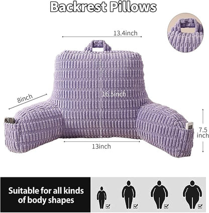 Reading Pillow for Sitting in Bed, Large Backrest Reading Pillow with Arm Rest,Back-Rest Support Cushion for Sit Up on Couch, Sofa, and Floor (Light Purple Corduroy, Standard(17"))