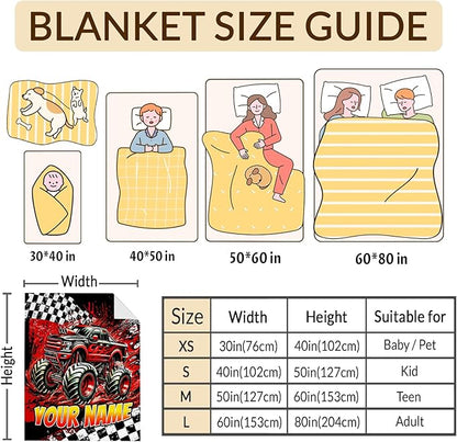 Boys Blanket Gifts Personalized Truck Blankets for Kids Teens Adults - 60" x 80" Cool Car Themed Soft Lightweight Flannel Throws for Couch, Sofa, Bedroom Decor