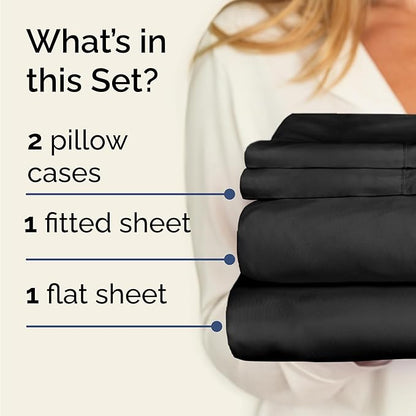 Twin 4 Piece Sheet Set - Comfy Breathable & Cooling - Ultra Soft Hotel Luxury Bedding Set with 8-16 Inch Deep Pockets - 1 Flat & 1 Fitted Sheet & 2 Pillowcases - Cozy, Wrinkle Free & Easy Care - Black