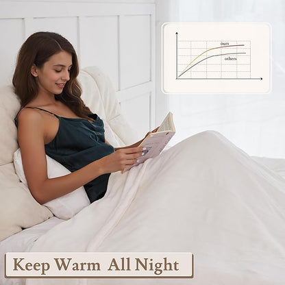 Electric Heated Blanket Flannel & Sherpa 50"x60" Throw Size - 4 Heat Levels, 10H Auto Shut Off, Fast Heating, Cozy and Comfortable, Warm Gifts, Machine Washable - White