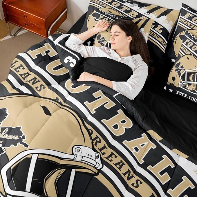 Erosebridal Sports City Comforter Set King, Gridiron Seasonal Color Bedding Sets Football Lovers Kids Rugby Comforter + Flat Sheet + Fitted Sheet + 2 Pillowcases + 2 Throw Pillow Covers