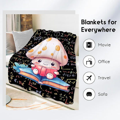 Girls Blankets - Mushroom Blanket Gifts - 50x60 Inch Cute Cozy Soft Flannel Reading Throw for Couch, Office Bed