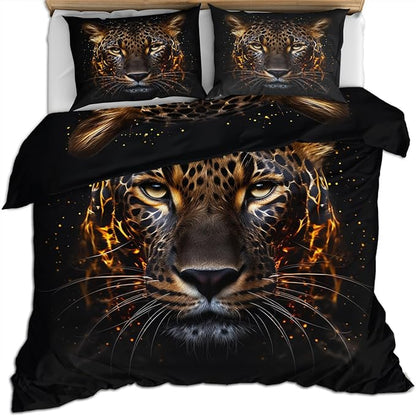 Tiger Duvet Cover California King, Cheetah Bedding Set 3 Piece Bedroom Decor Abstract Animal Comforter Cover and 2 Pillow Sham with Zipper Closure