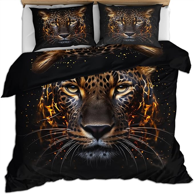 Tiger Duvet Cover Twin Cheetah Bedding Set 2 Piece for Kids Decor Abstract Animal Comforter Cover and 1 Pillow Sham with Zipper Closure
