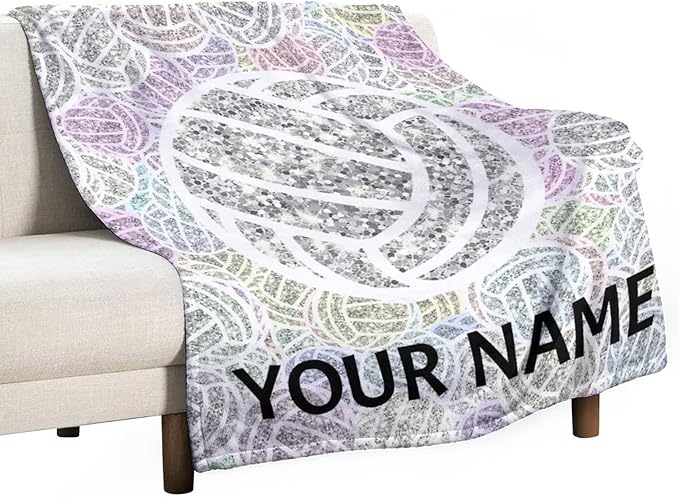 Personalized Volleyball Gifts with Name, Volleyball Blanket for Teen Girls, Custom Team Gift for Sport Lovers, Soft Plush Girls Throw Blankets Party Decorations for Bed Living Room, 60"x80"