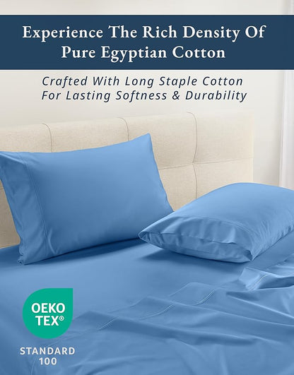 LANE LINEN 100% Egyptian Cotton King Bed Sheets, No Pill Cooling Sheets King Size, Soft & Comfy Sateen Weave for Silky Smooth Finish, Available in Variety of Colors - Blue Jasper