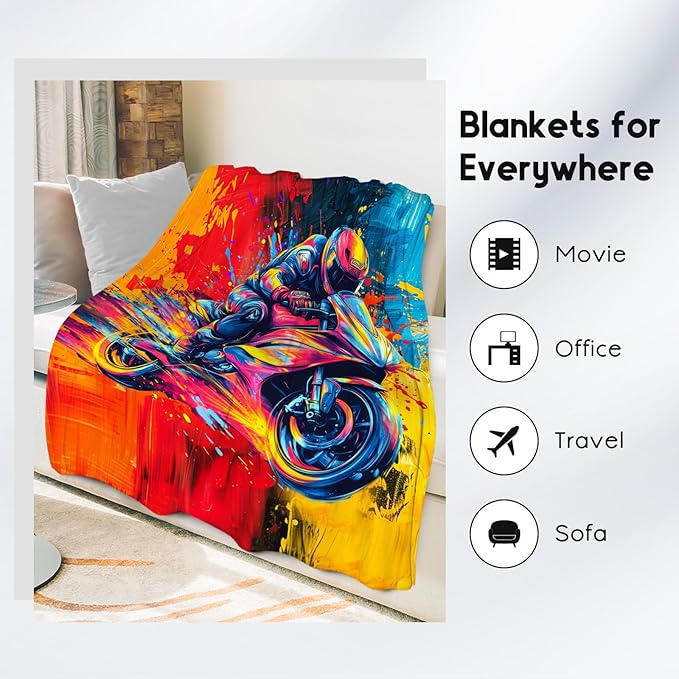 Boys Blankets - Motorcycle Blanket Gifts for Toddlers Kids - 40x50 Inches Comfy Lightweight Flannel Dirt Bike Throw for Sofa Office