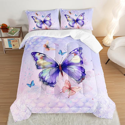 HOSIMA Butterfly Full Size Comforter with 2 Pillowcases,Mandala Butterfly Bedding Sets for Girls Teen Women Room Decor,Purple Butterfly Full Size Bed in a Bag,College Dorm Essentials for Girls.