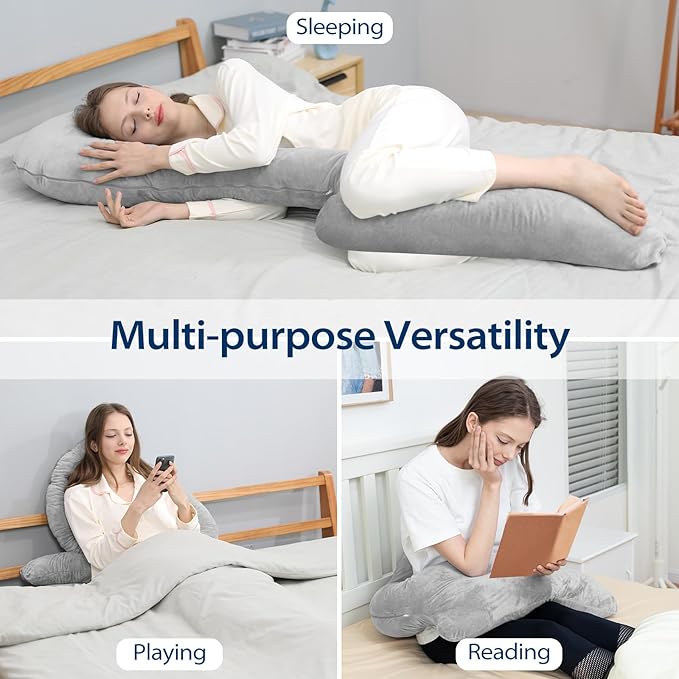 HOMCA Body Pillows for Adults with Shredded Memory Foam, 65 inches Long Side Sleeper Pillow Full Body Pregnancy Pillows for Sleeping with Washable Pillowcase for Back, Hip, Knee, and Leg Relief