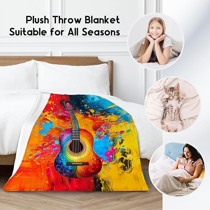 Blanket for Boys Guitar Blankets Gifts - 60x80 Inches Cozy Soft Fleece Throw for Office Bed