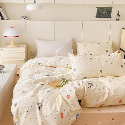 AOJIM Cute Duvet Cover Set for Kids Adults, Pure Cotton Comforter Cover Set with Multiple Cartoon Pattern Designs, Soft Bed Set 3pcs Queen Size, Colorful Quilt Cover for Room Decor(No Comforter)