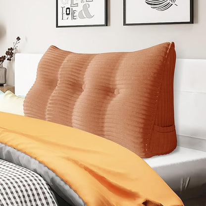 Wedge Headboard Pillow Dorm Room Reading Pillow Back Support for Sitting Up in Bed Bolster Lumbar Cushion Body Positioning Bedrest Corduroy (Peachy Coral, Twin (39 * 8 * 20in))