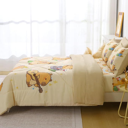 7 Piece Capybara Comforter Set Full Size Cute Cartoon Capybara Bedding Set Super Soft All Season Bedroom Decor for Kids Girls Boys Teens Birthday Choice