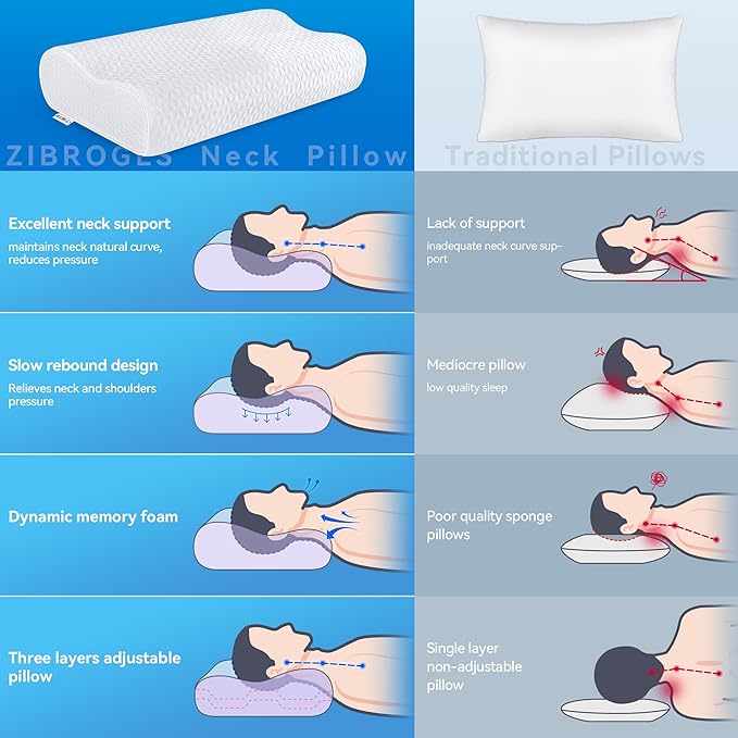 Cervical Neck Pillow King Size - Cooling Sandwich Dynamic Memory Foam Pillows for Sleeping, Adjustable Contour Ergonomic Orthopedic for Side, Back & Stomach Sleepers Soft, White