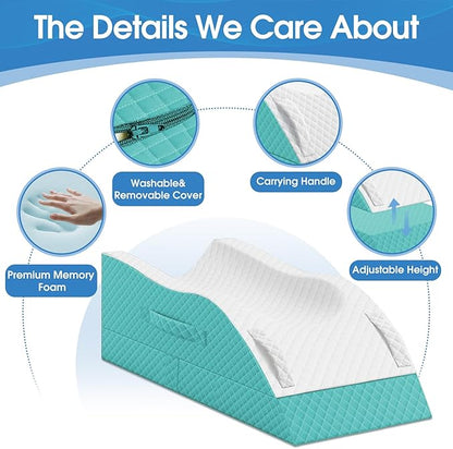 Elevation Pillows for Leg After Surgery, Memory Foam Adjustable Wedge Pillow for Injury or Rest, Ankle Pillow for Sleeping Blood Circulation Green/Single Leg