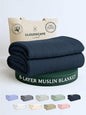 Cloud Scape Linen 100% Cotton 8 Layer Twin Size Muslin Blanket - Breatheable and Soft Winter Blanket for Bed, Couch and Sofa, Oversized Fits up to Twin XL, Best Gift Idea, 68x92, Ensign Blue