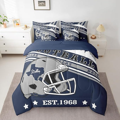 Erosebridal 3D Cool Sports Comforter Set King Size Gridiron Seasonal Color Bedding, Football Lovers Comforter + Flat Sheet + Fitted Sheet + 2 Pillowcases + 2 Throw Pillow Covers