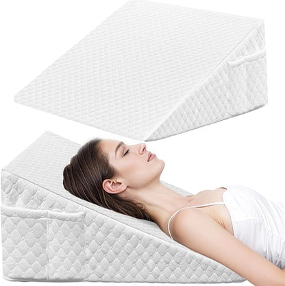 Wedge Pillow, 12 Inch Bed Wedge Pillow for Headboard, Pillow Wedge for Acid Reflux Relief, After Surgery, Sleeping，Back Pain Relief, Memory Foam Top, White