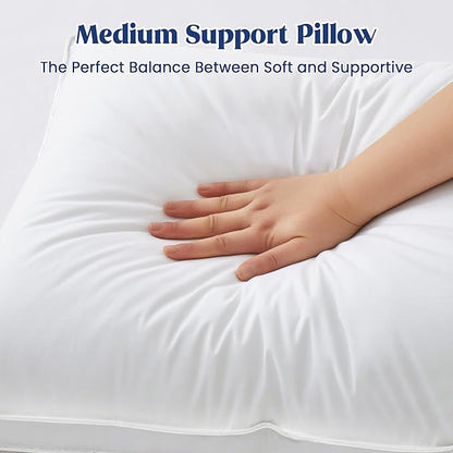 puredown® Goose Feather Down Pillows Queen Size Set of 2, 100% Cotton Cover, Luxury Hotel Collection Pillow, Soft Fluffy Medium Firm Bed Pillow for Back, Stomach or Side Sleeper.