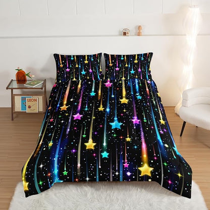 HOSIMA Glitter Star King Size Comforter Set for Kids,Different Colorful Glowing Stars Pattern Galaxy Bedding Set for Teenage Girl Room Decor,Lightweight Fluffy Princess Bedding with 2 Pillowcases.