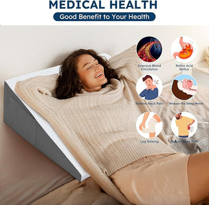 Wedge Pillow for Sleeping, 10" Bed Wedge After Surgery, Back Pain Relief, Memory Foam Pillow Triangle Incline Wedge for Back Support, Leg Elevation