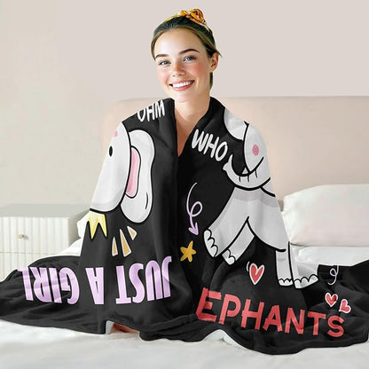 Elephant Lover Blanket, Just A Girl Who Loves Elephants Blanket, Soft Warm Cozy Fleece Throw, Gifts for Girls Women Kids, 40"x50", Black