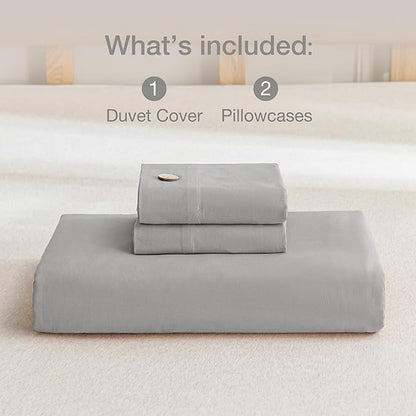 JELLYMONI Cotton Duvet Cover Cal King Size - Light Gray Comforter Cover with Button 100% Washed Cotton 3PCS Breathable Soft Solid Bedding Set Duvet Cover 104×98in & 2 Pillowcases (NO Comforter)
