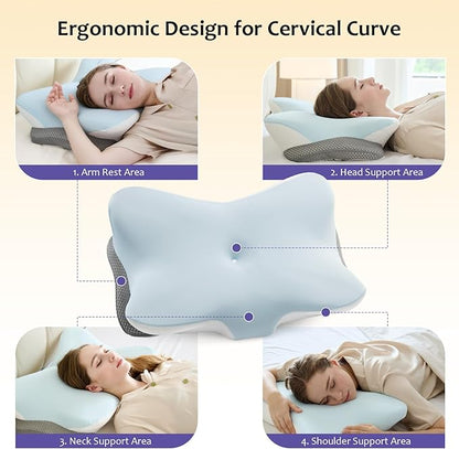 Cervical Pillow for Neck and Shoulder,Contour Memory Foam Pillows,Ergonomic Neck Support Pillow for Pain Relief, Side Back Stomach Sleepers with Pillowcase