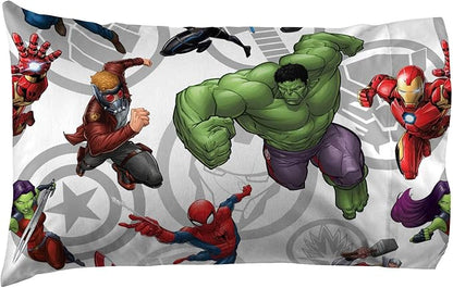 Marvel Avengers Team 4 Piece Twin Bed Set - Includes Reversible Comforter & Sheet Set - Super Soft Fade Resistant Polyester - (Official Marvel Product)