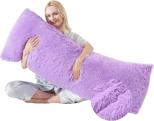 Purple Body Pillow for Day Bed Queen Bed Set 20x54 King Size Lumbar Pillows Hug Pregnancy Purple Sleep Therapy Body Pillow Full Body Pillows for Adults Back Pain Machine Washable