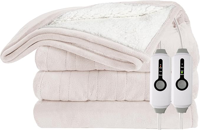 Electric Heated Blanket 84"x90" Queen Size Microplush Cover Blanket, 4 Heat Settings & 10 Hours Auto Off, Cozy & Warm for All Night, Machine Washable, Beige