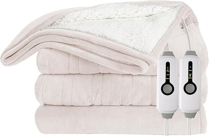 Electric Heated Blanket 84"x90" Queen Size Microplush Cover Blanket, 4 Heat Settings & 10 Hours Auto Off, Cozy & Warm for All Night, Machine Washable, Beige
