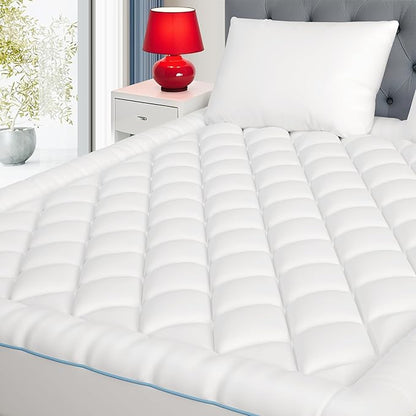 Twin XL Mattress Pad Extra Thick Cotton Mattress Topper for College Dorm Quilted Fitted Mattress Cover 18-22" Deep Pocket Down Alternative Pillow Top Fluffy & Breathable(39x80, White,Thick)
