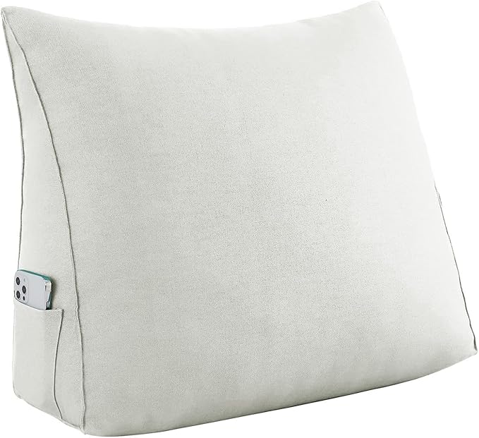Small Wedge Pillow Headboard Reading Pillow for Sitting Up in Bed Adult Backrest Triangle Bolster Pillow for Couch Daybed Cushion Lumbar Body Support Leg Positioning（Ivory Beige, Small）