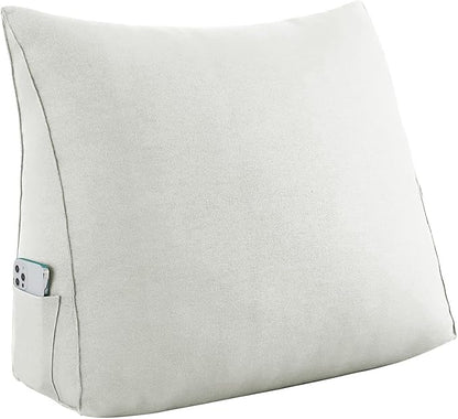 Small Wedge Pillow Headboard Reading Pillow for Sitting Up in Bed Adult Backrest Triangle Bolster Pillow for Couch Daybed Cushion Lumbar Body Support Leg Positioning（Ivory Beige, Small）