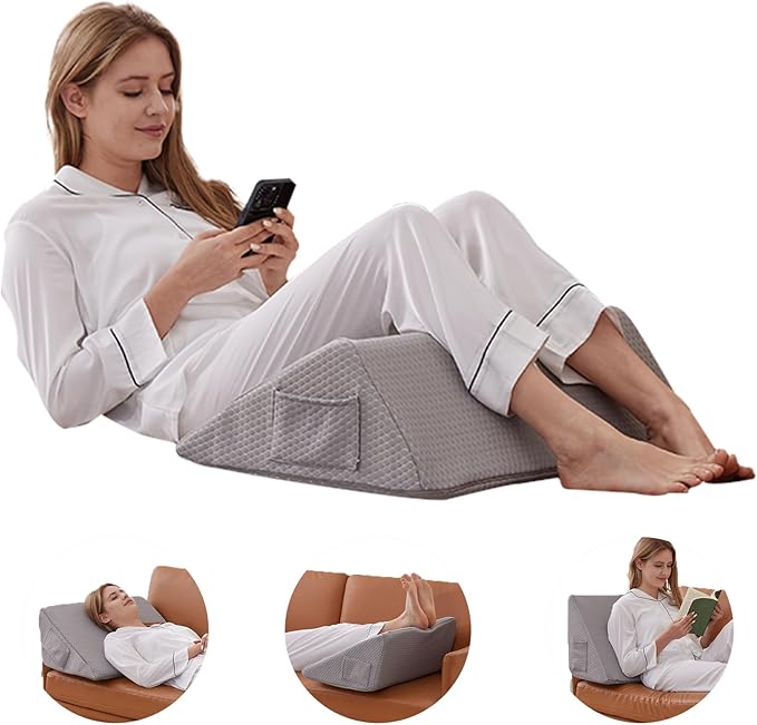 Knee Wedge Pillow, Memory Foam Leg Pillow Bed Wedge for Sleeping, Post Surgery Triangle Pillow Wedge for Knee Support, Leg Elevation, Knees Hip Back Pain Relief (23.6" x 26" x 10", Extra Large, Grey)