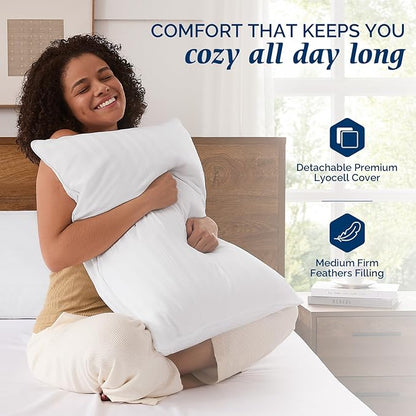 downluxe Goose Feather and Down Pillows - Hotel Collection Feather Pillows Set of 2 for Back, Stomach or Side Sleepers, Queen Size (20"x28")