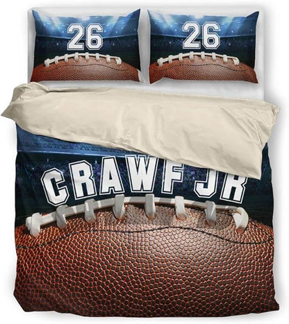 Personalized American Football Bedding Set, Kids 3 Piece Duvet Cover Set with Pillow Shams for Teens Boys, NO Comforter, Twin Size for Rugby Lovers (Football 09)
