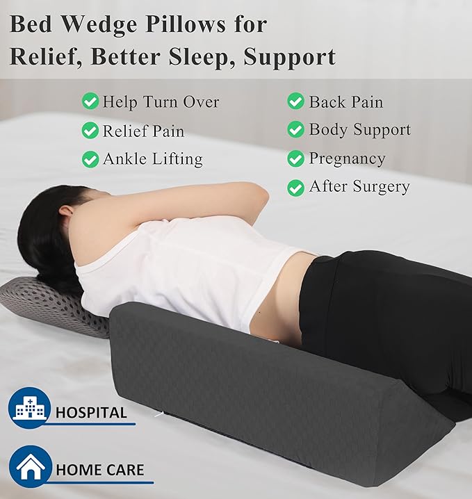 Bed Wedge Pillow for Side Sleeping Sponge Filled Body Positioning Triangle Pillow Suitable for Pregnancy and Surgery Prevent Bed Sore for Leg and Back Support with Pillow Case (Gray)
