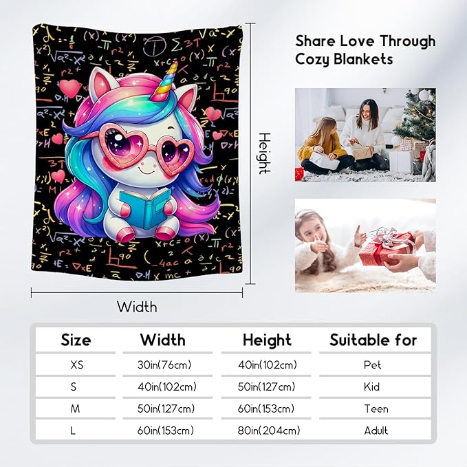 Unicorn Blankets - Kids Blanket Gifts for Teen Girls - 60x80 Inch Cozy Soft Flannel Reading Throw for Couch, Bedroom Office
