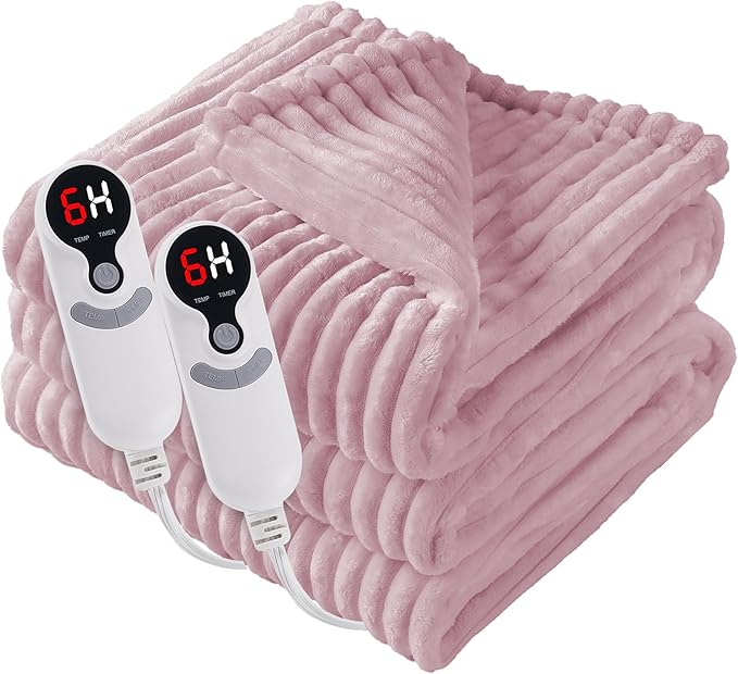 Electric Heated Blanket 84"x90" Queen Size with Cozy Flannel, 6 Heat Settings & 10 Hours Auto Off, Soft & Cozy Warming Throw for Home, Office, or Bed, Machine Washable,Pink