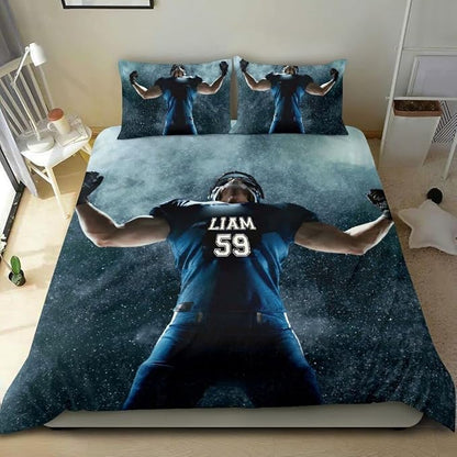 Personalized American Football Bedding Set, Kids 3 Piece Duvet Cover Set with Pillow Shams for Teens Boys, NO Comforter, Twin Size for Rugby Lovers (Football 20)