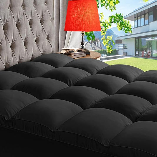 ABENE Mattress Topper for Back Pain Relief, Extra Thick Mattress Pad Pillowtop, Soft Mattress Protector Cover with 8"-21" Deep Pocket, Overfilled Down Alternative Filling (Black, California King)