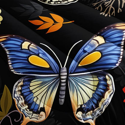 Black Floral Comforter Set Twin Size, Colorful Butterfly and Flowers Bedding Set, Soft Polyester Quilt Set with 2 Pillowcases