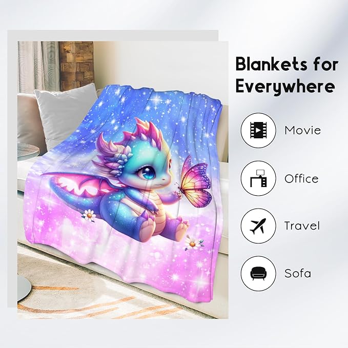 Blanket for Kids Dragon Blankets Gifts for Girls Adults - Cute Flannel Throw for Couch Bed (60"x80")
