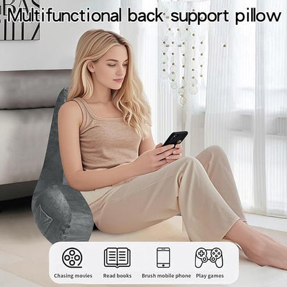 RRPAHWTV Reading Pillow for Bed with High Arm Rests,Back Support Pillow for Sitting Up in Bed with Shredded Memory Foam for Reading, TV, Gaming or Relaxing on Floor（Grey，Small）